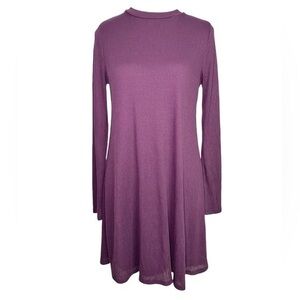 Sawyer Tunic Sweater Lined Ribbed Stretch Purple Mini Dress